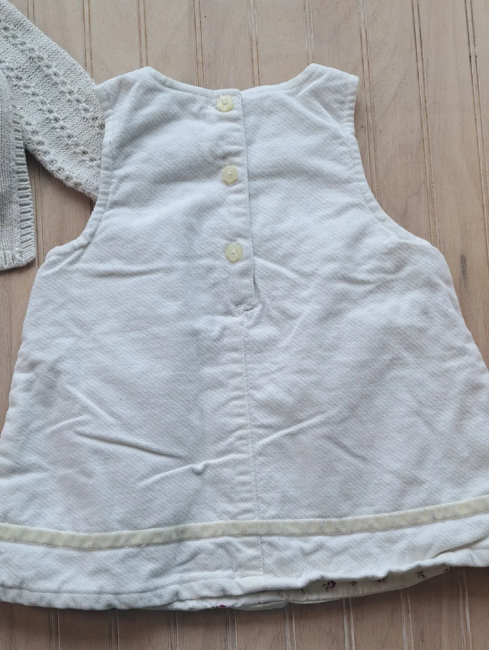 OshKosh B'gosh Cream Knit Cardigan Bear Pocket Jumper Dress Set Cotton Infant